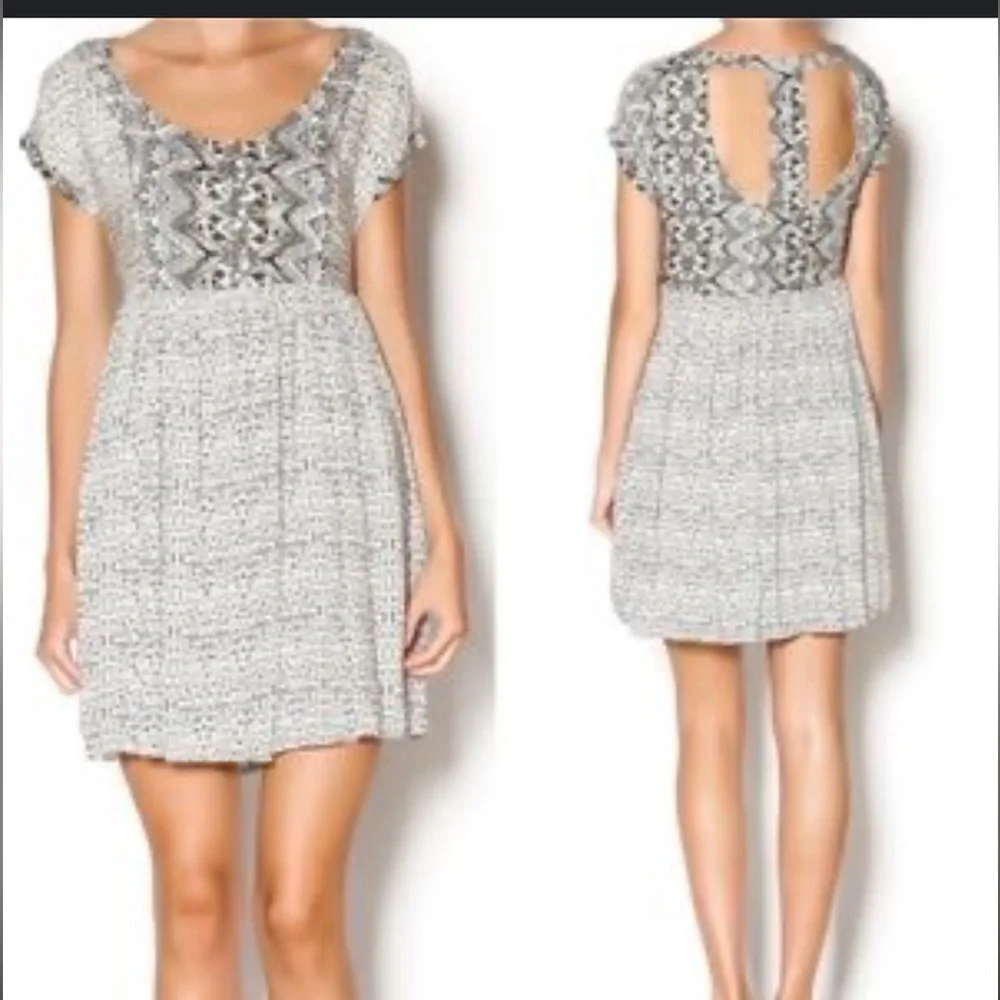 Free people sundown multi print open cut out back mini dress with pockets S